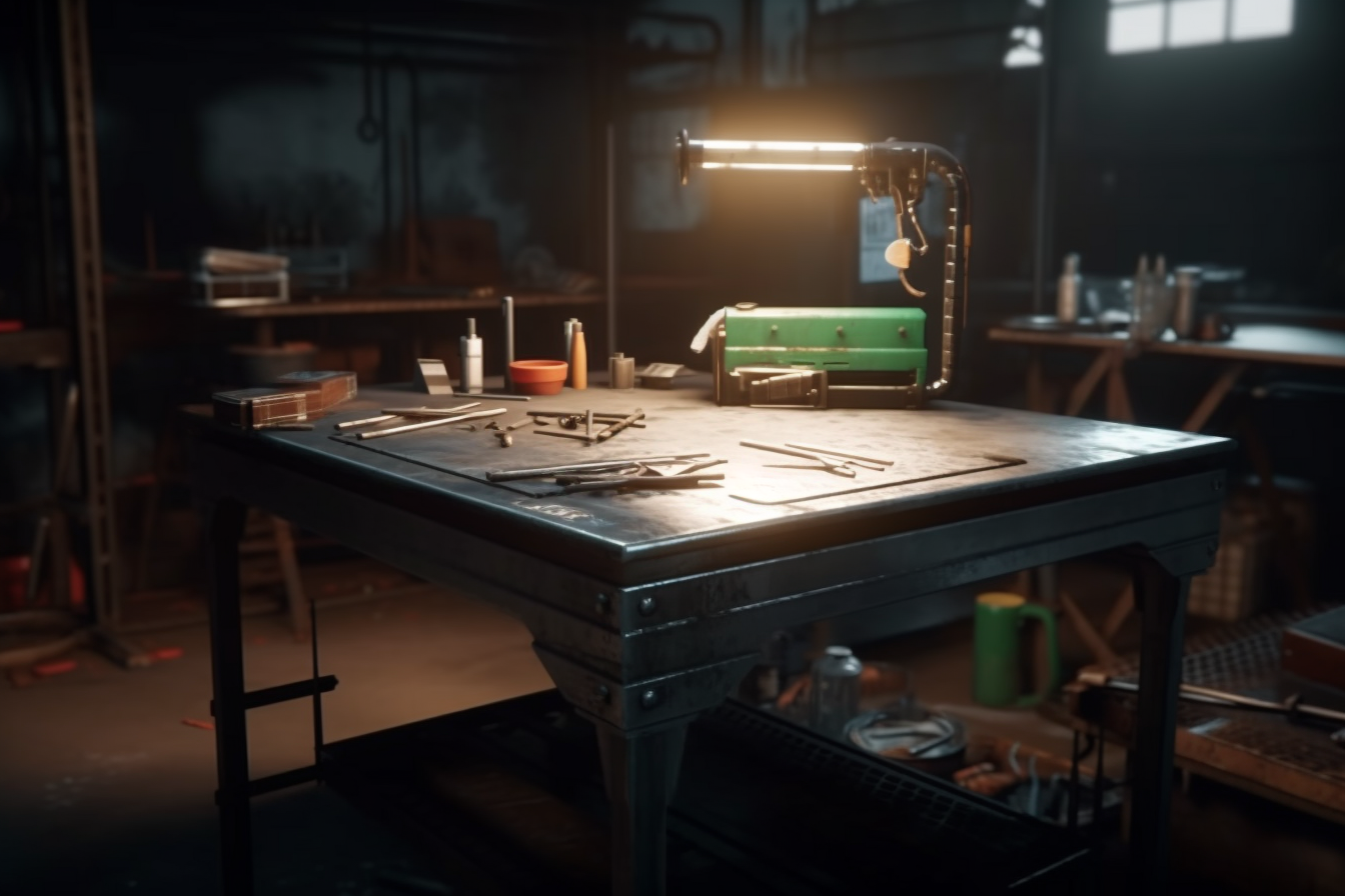 Table de soudage en acier installée dans un atelier de métallerie